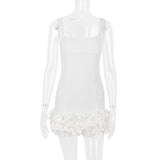 WHITE RUFFLE SATIN DRESS