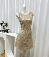 georgia lace embroidery sleeveless mini dress - gold