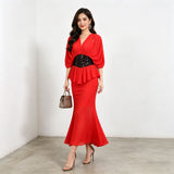 yvette v-neck fishtail bodycon maxi dress - red