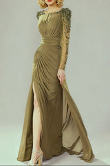 nail bead set with diamonds small trailing long dress olive green