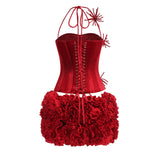 Corset Floral Two Piece Set Mini Dress In Red