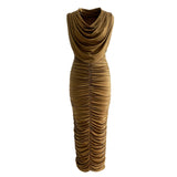 gloria Stretch pleated mesh maxi dress - brown
