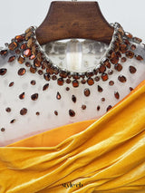 Mesh-paneled beaded rhinestone-embellished maxi dress - yellow