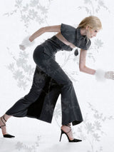 Double-breasted strapless sleeveless suit with lapel - grey