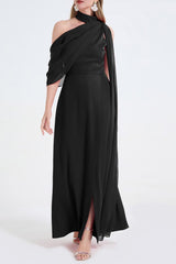 tammy Tailored One-Shoulder Detachable Collar Maxi Dress in black