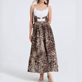 3D Embroidered Strappy Bustier Maxi Dress with Metal Buckles - leopard print