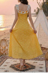 lace halter-neck 3d flower maxi dress - Yellow
