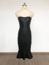eudora off shoulder bodycon fishtail hem midi dress in black