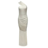 Janice Asymmetrical off-shoulder ruffled fishtail maxi dress - white
