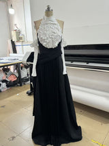 jenny Halter-neck 3d flower embroidery backless maxi dress - black