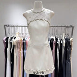 nina rhinestone a-line mini dress - beige