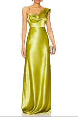 janice one-shoulder satin maxi dress in green