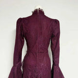 victoria Long lantern sleevelace-trim maxi dress - burgundy