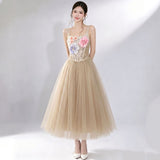3D floral camisole top & tulle skirt set - champagne