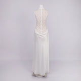 giselle flower embellished sleeveless lace maxi dress in white