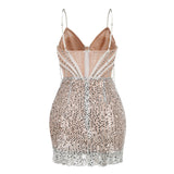 annabelle Smot Shoulder Chain Rhinestone Sequin Dress