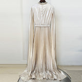 nail beaded slip sleeve pleated long dress