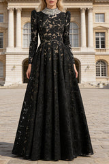 black mesh diamond embroidered maxi dress