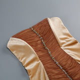 anna rhinestone embellished feather strapless mini dress in pale brown