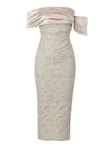 polly Contour Off-Shoulder Jacquard Floral Maxi Dress - apricot