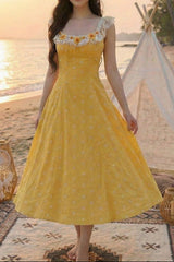 lace halter-neck 3d flower maxi dress - Yellow