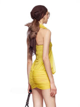 simona Floral chain halter pleated mini dress - yellow