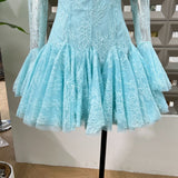 blue Embroidered Flared Mini Dress