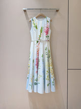 multicolor floral print sleeveless vacation midi dress