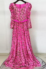 pink embroidered sequin long dress