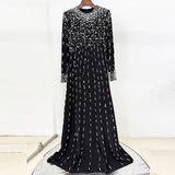 white long sleeve beaded diamond maxi dress