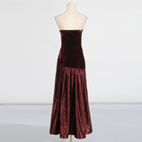 tiffany Irregular splicing strapless maxi dress - burgundy
