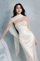 sylvia rhinestone embellish strapless satin maxi dress - white