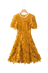 sylvia orange Beaded hollow crochet mini dress