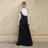 jenny Halter-neck 3d flower embroidery backless maxi dress - black