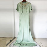 backless satin bead diamond maxi dress