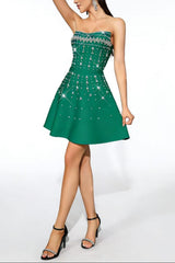 Erin Rhinestone Strapless Mini Dress - Green