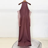 vivien Brown Beading High Neck Maxi Dress