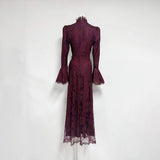 victoria Long lantern sleevelace-trim maxi dress - burgundy