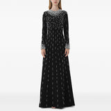 white long sleeve beaded diamond maxi dress
