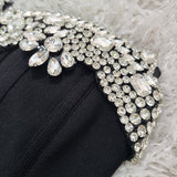 rita Rhinestone Bodycon strapless Bandage mini dress in black
