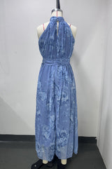 polly Green Floral Chiffon Halter Maxi Dress