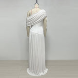 eleanore one-shoulder cutout pleated maxi dress - white