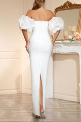 nancy Rhinestone beading strapless maxi dress in white