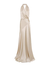 kay Champagne crepe bias-cut satin halter maxi dress