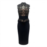 eudora Black sheer lace knit bandage mini dress