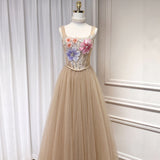 3D floral camisole top & tulle skirt set - champagne