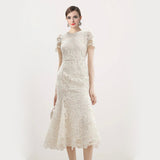 vivien embroidery lace midi dress - apricot