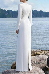 white long sleeve embellished maxi dress