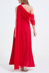 tammy Tailored One-Shoulder Detachable Collar Maxi Dress in red