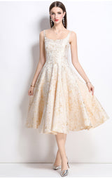 vanessa A-line Jacquard midi dress - apricot